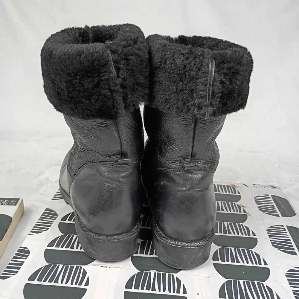 Santana Canada Black Leather Faux Fur Trim‎ Winter Boots Lug Sole Mens 8.5